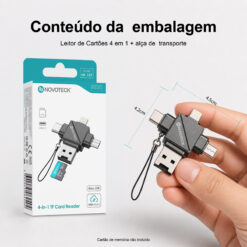 Leitor de Cartões 4 em 1 HK-107 – USB-A, Type-C, Lightning e Micro USB, Compatível com TF (MicroSD) - Image 11