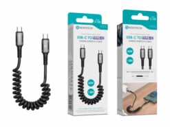 Cabo USB-C para USB-C Espiral Novoteck S-128 – 1.8M Extensível, 60W Power Delivery, Design Retrátil Tipo Mola