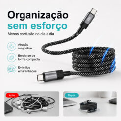 Cabo Magnético USB-C para USB-C Novoteck S-131 – 60W, 1 Metro, Organização Automática, Revestimento em Tecido, Alta Atração Magnética (650–700 Gauss) - Image 2