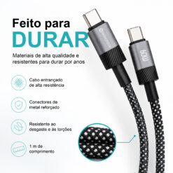 Cabo Magnético USB-C para USB-C Novoteck S-131 – 60W, 1 Metro, Organização Automática, Revestimento em Tecido, Alta Atração Magnética (650–700 Gauss) - Image 4