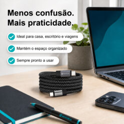 Cabo Magnético USB-C para USB-C Novoteck S-131 – 60W, 1 Metro, Organização Automática, Revestimento em Tecido, Alta Atração Magnética (650–700 Gauss) - Image 7