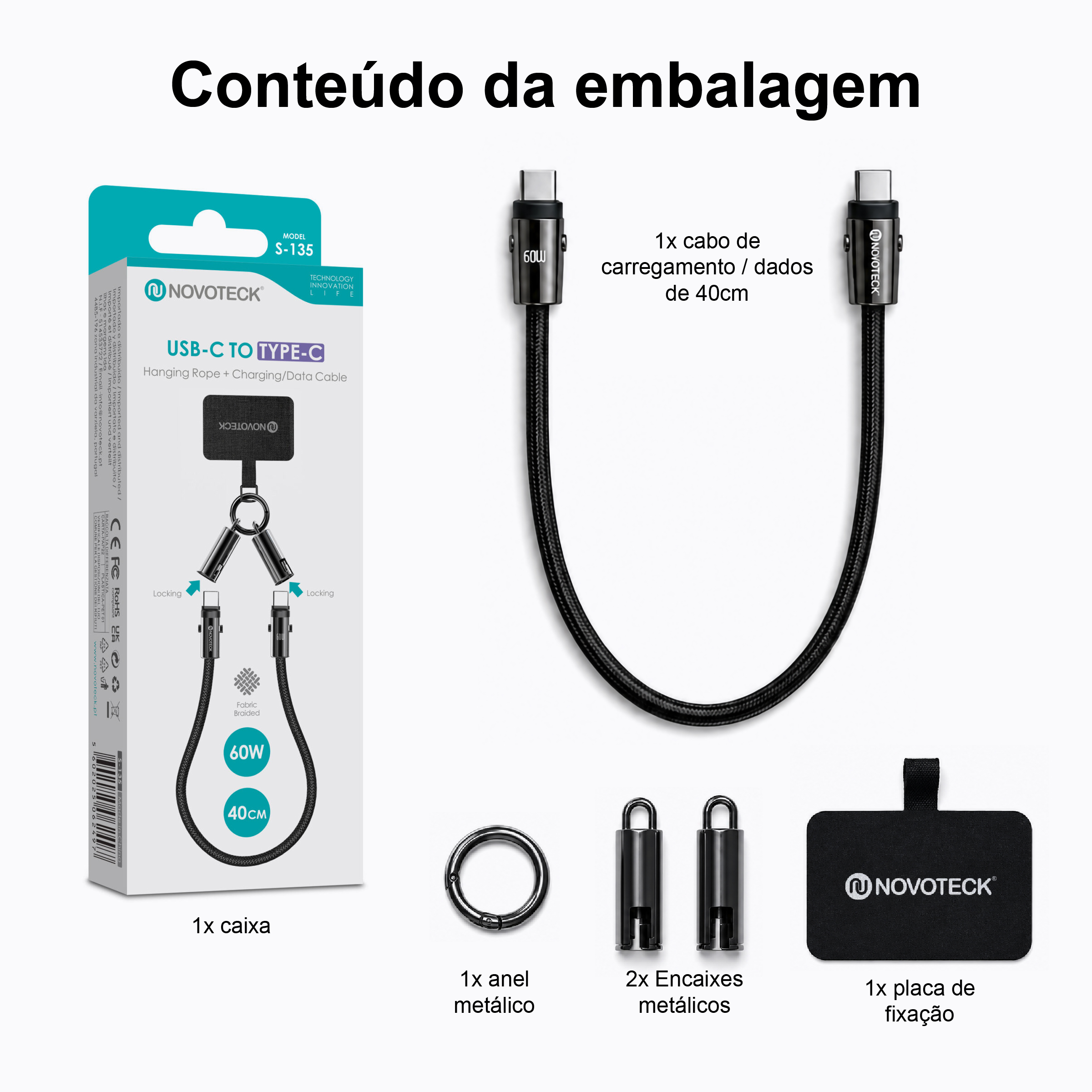 Cabo USB-C para USB-C S-135 com Alça de Pulso 40cm 60W para Carregamento e Dados - Image 9