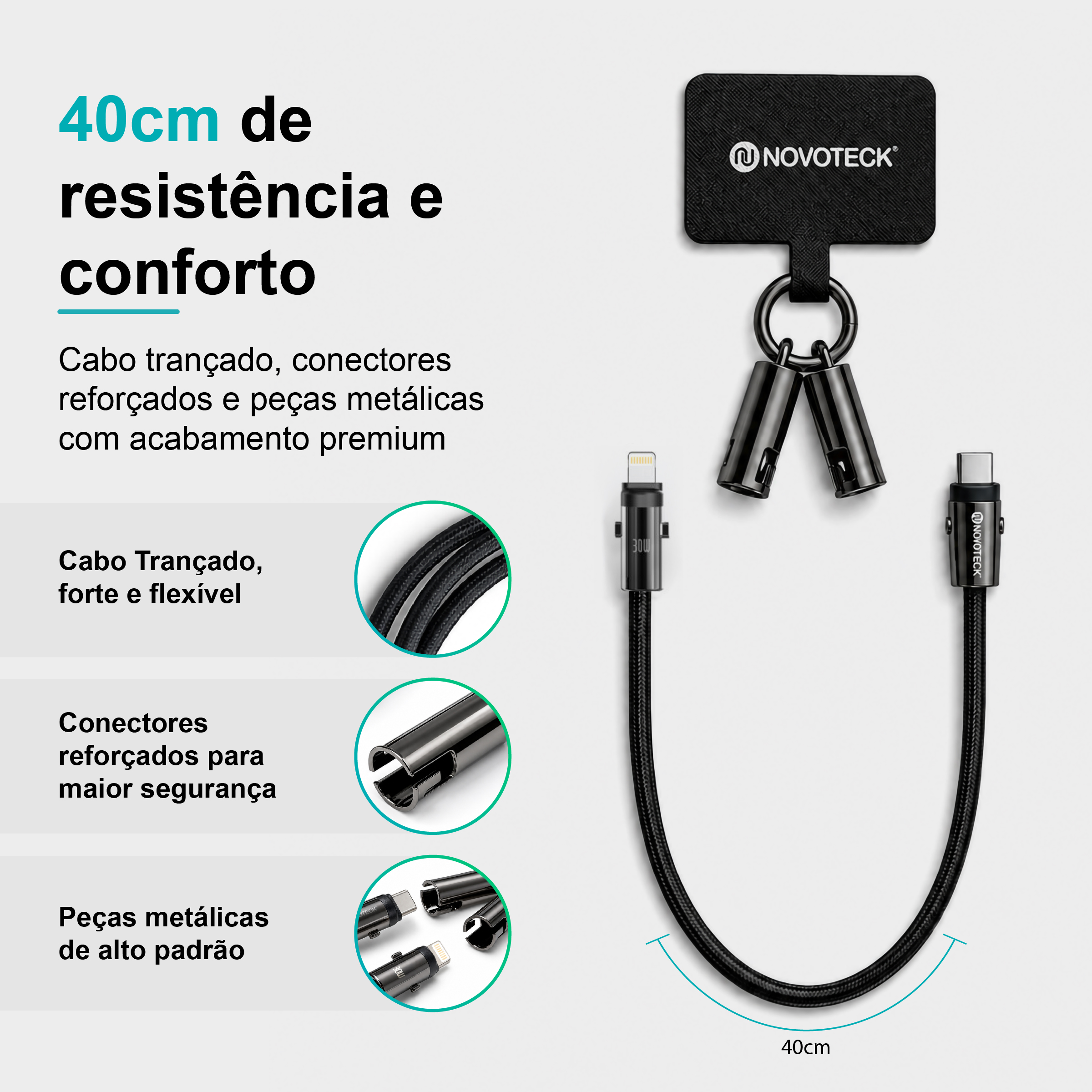 Cabo USB-C para Lightning S-136 com Alça de Pulso 40cm 30W para Carregamento e Dados - Image 5