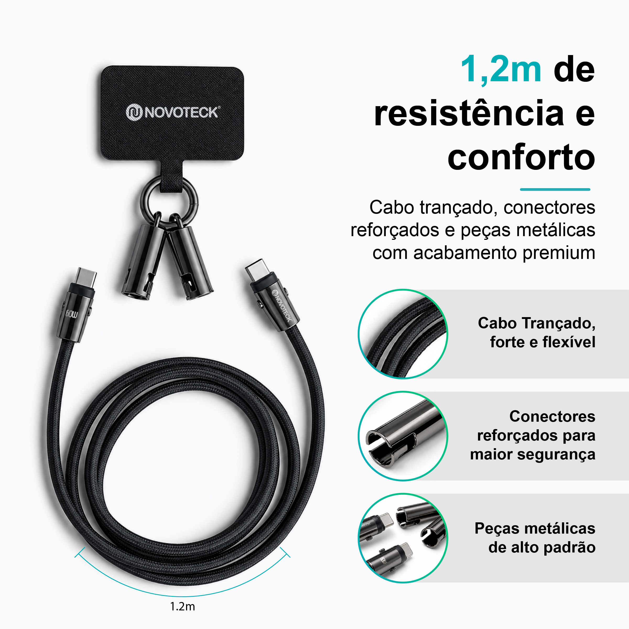 Cabo USB-C para USB-C S-137 com Alça de Pescoço 1.2m 60W para Carregamento e Dados - Image 5