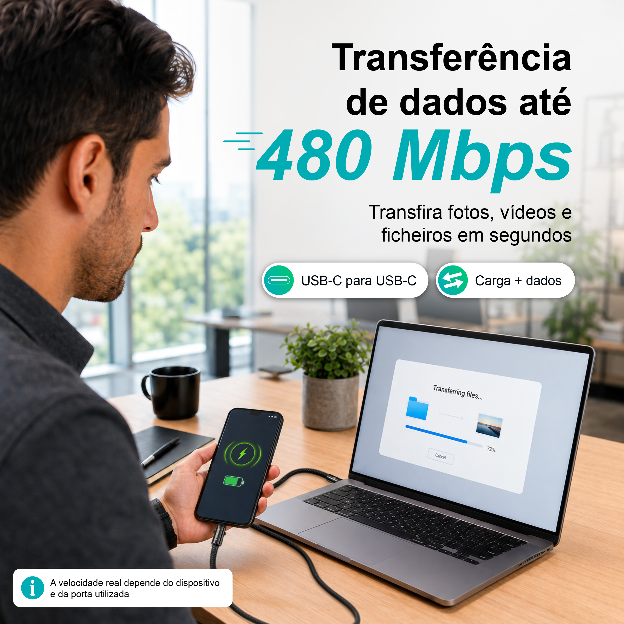 Cabo USB-C para USB-C S-137 com Alça de Pescoço 1.2m 60W para Carregamento e Dados - Image 8