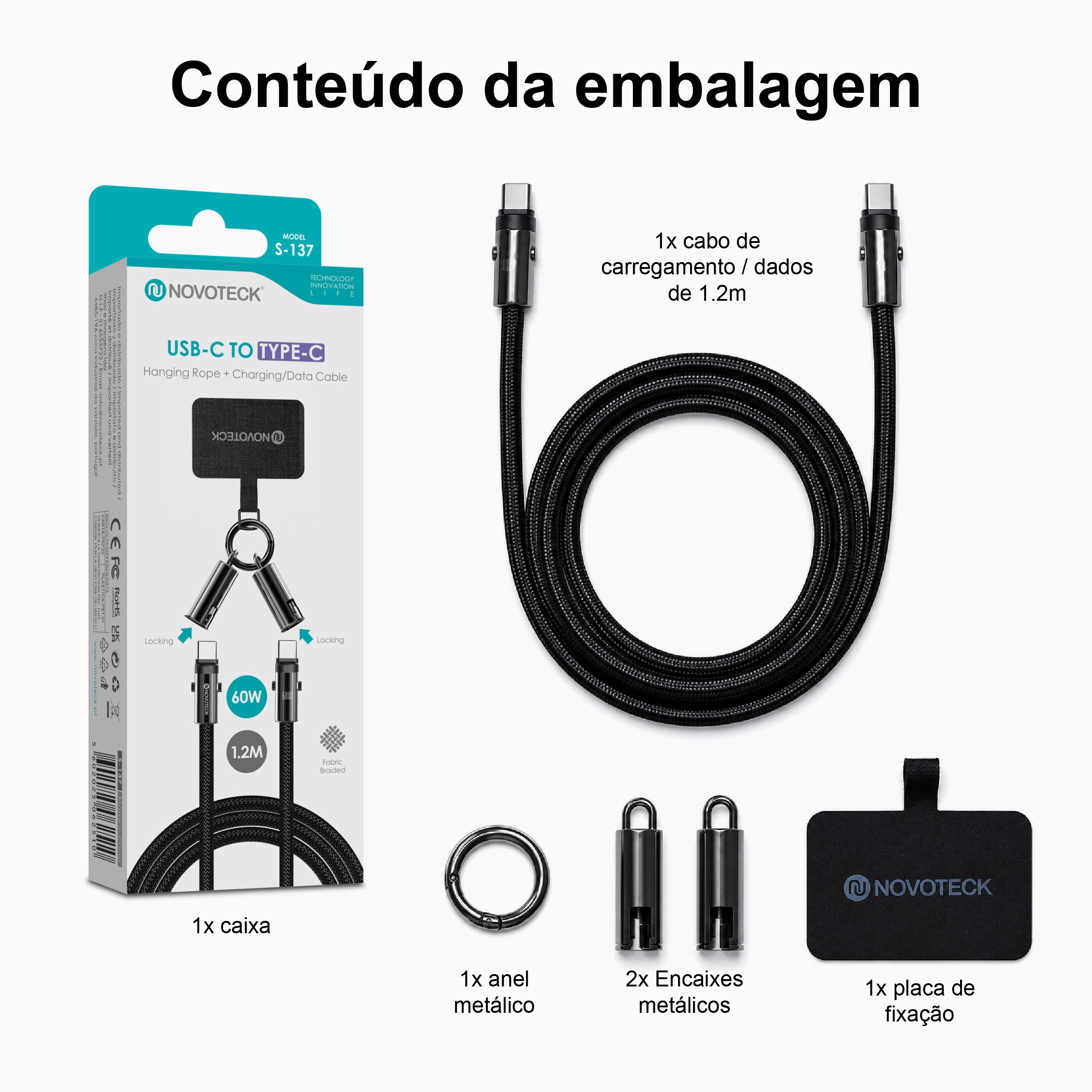 Cabo USB-C para USB-C S-137 com Alça de Pescoço 1.2m 60W para Carregamento e Dados - Image 10