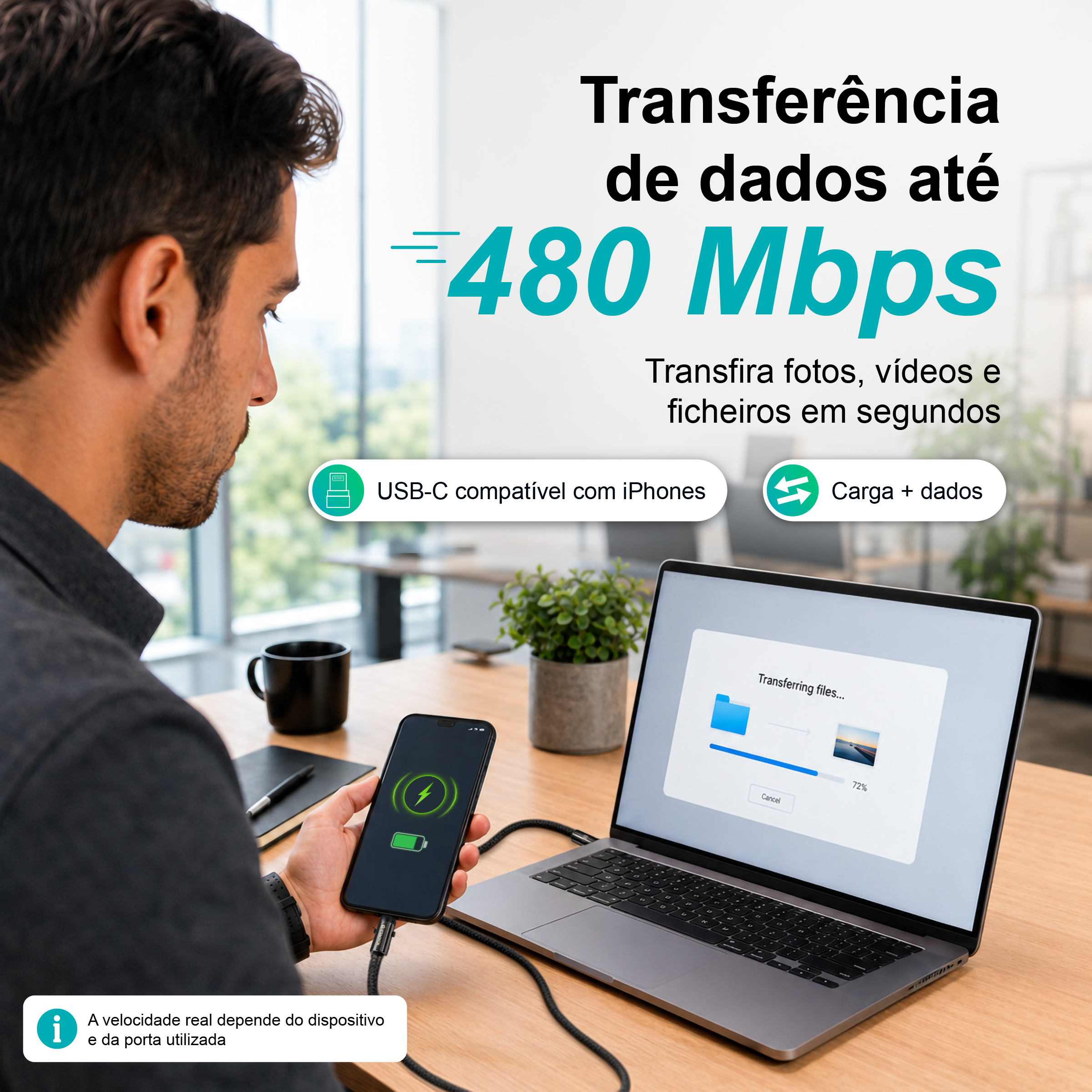 Cabo USB-C para Lightning S-138 com Alça de Pescoço 1.2m 30W para Carregamento e Dados - Image 8
