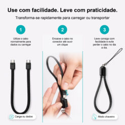 Cabo Chaveiro USB-C para USB-C S-140 – 60W, 15cm - Image 8