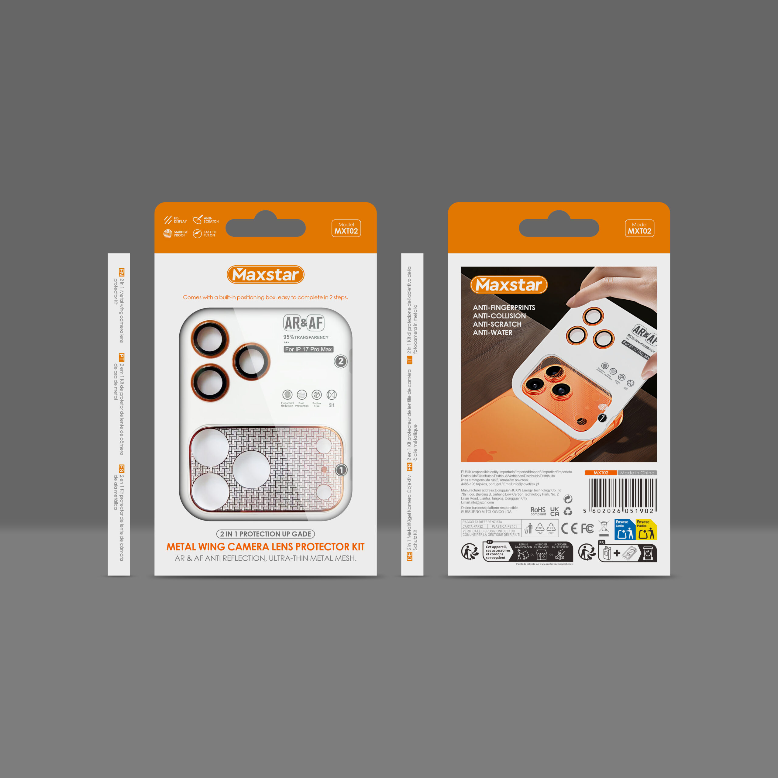Kit Protetor de Lentes de Câmara 2 em 1 Anti-Reflexo para iPhone 17 Pro Max – Maxstar MXT02