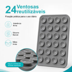 Suporte de Silicone com Ventosas para Telemóvel – Fixação Forte em Superfícies Múltiplas – Cinzento AC-09 - Image 2