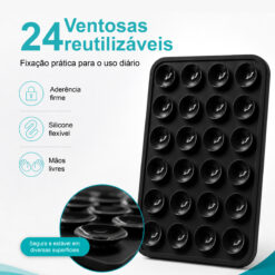 Suporte de Silicone com Ventosas para Telemóvel – Fixação Forte em Superfícies Múltiplas – Negro AC-09 - Image 2