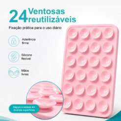 Suporte de Silicone com Ventosas para Telemóvel – Fixação Forte em Superfícies Múltiplas – Rosa AC-09 - Image 2