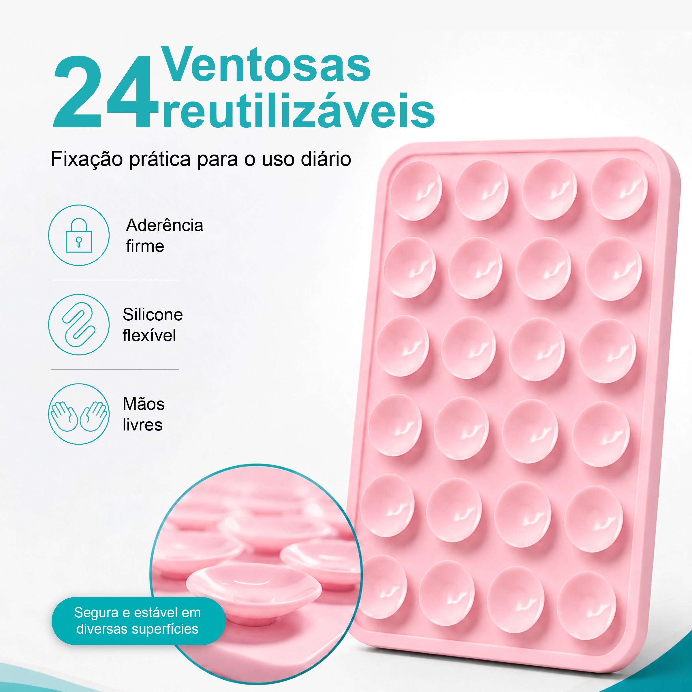 Suporte de Silicone com Ventosas para Telemóvel – Fixação Forte em Superfícies Múltiplas – Rosa AC-09 - Image 2