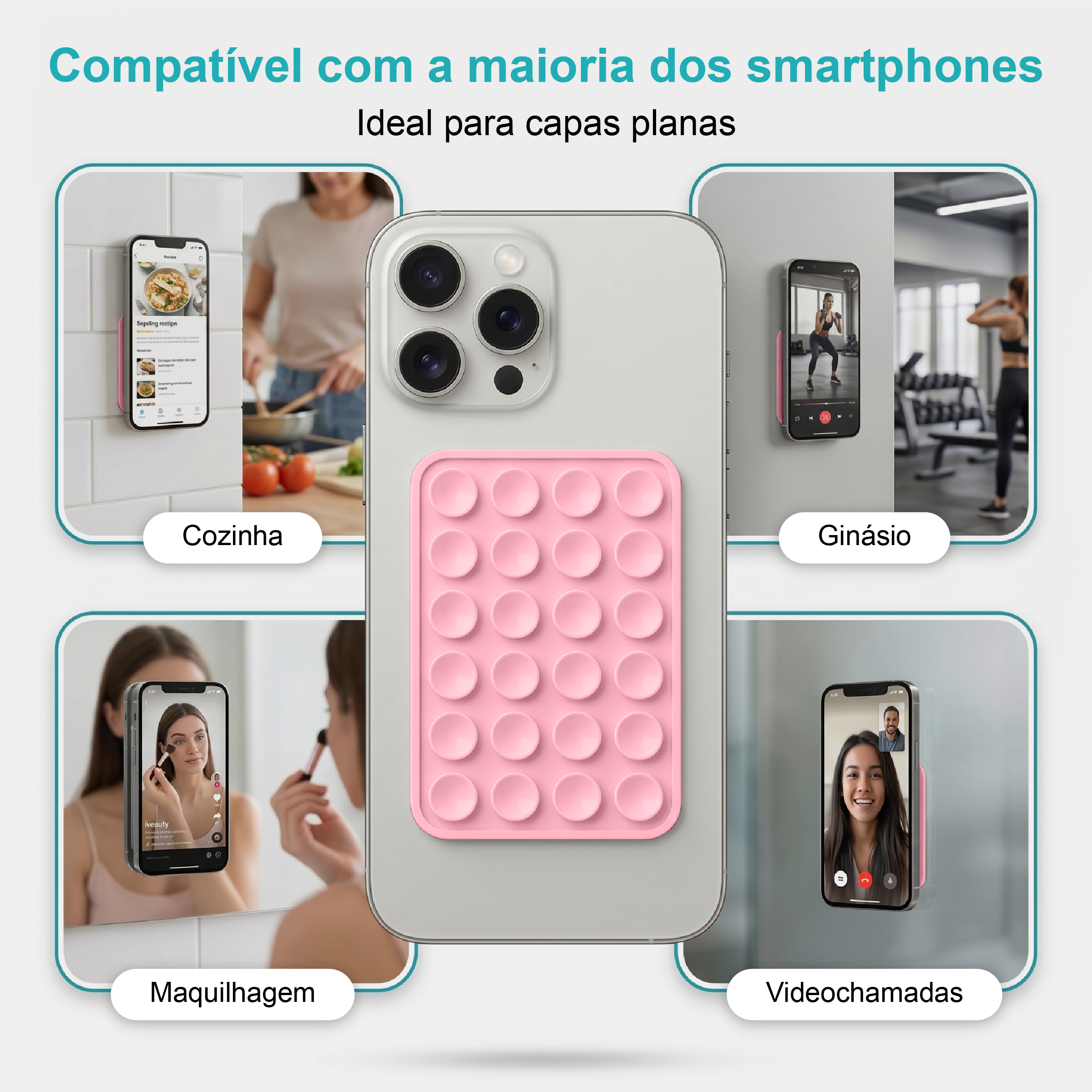 Suporte de Silicone com Ventosas para Telemóvel – Fixação Forte em Superfícies Múltiplas – Rosa AC-09 - Image 8