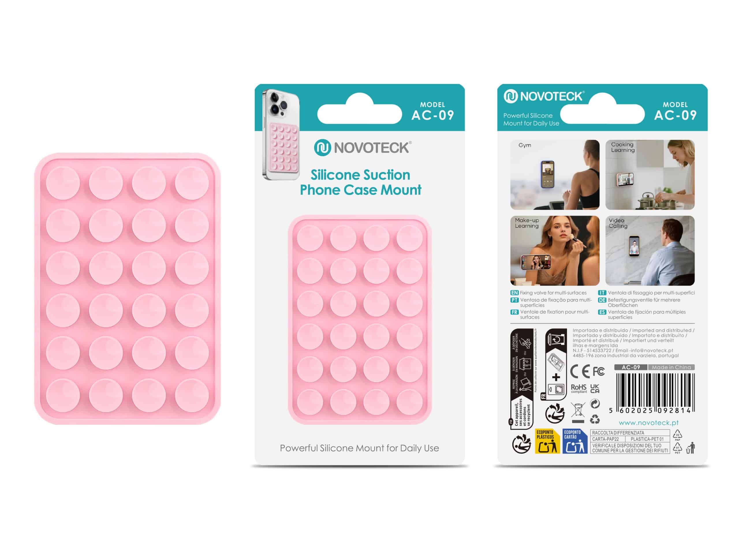 Suporte de Silicone com Ventosas para Telemóvel – Fixação Forte em Superfícies Múltiplas – Rosa AC-09
