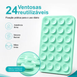 Suporte de Silicone com Ventosas para Telemóvel – Fixação Forte em Superfícies Múltiplas – Verde Água AC-09 - Image 2