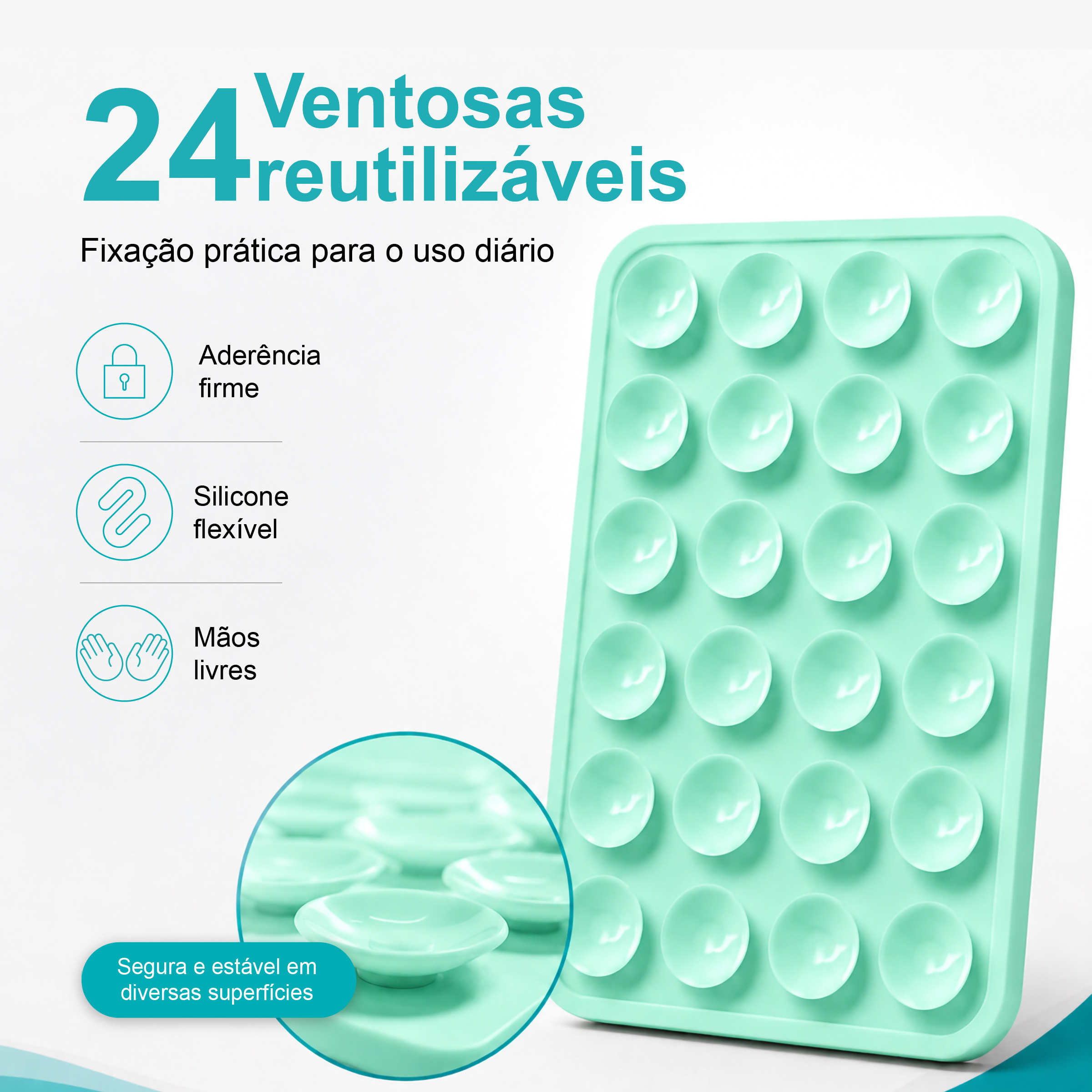 Suporte de Silicone com Ventosas para Telemóvel – Fixação Forte em Superfícies Múltiplas – Verde Água AC-09 - Image 2
