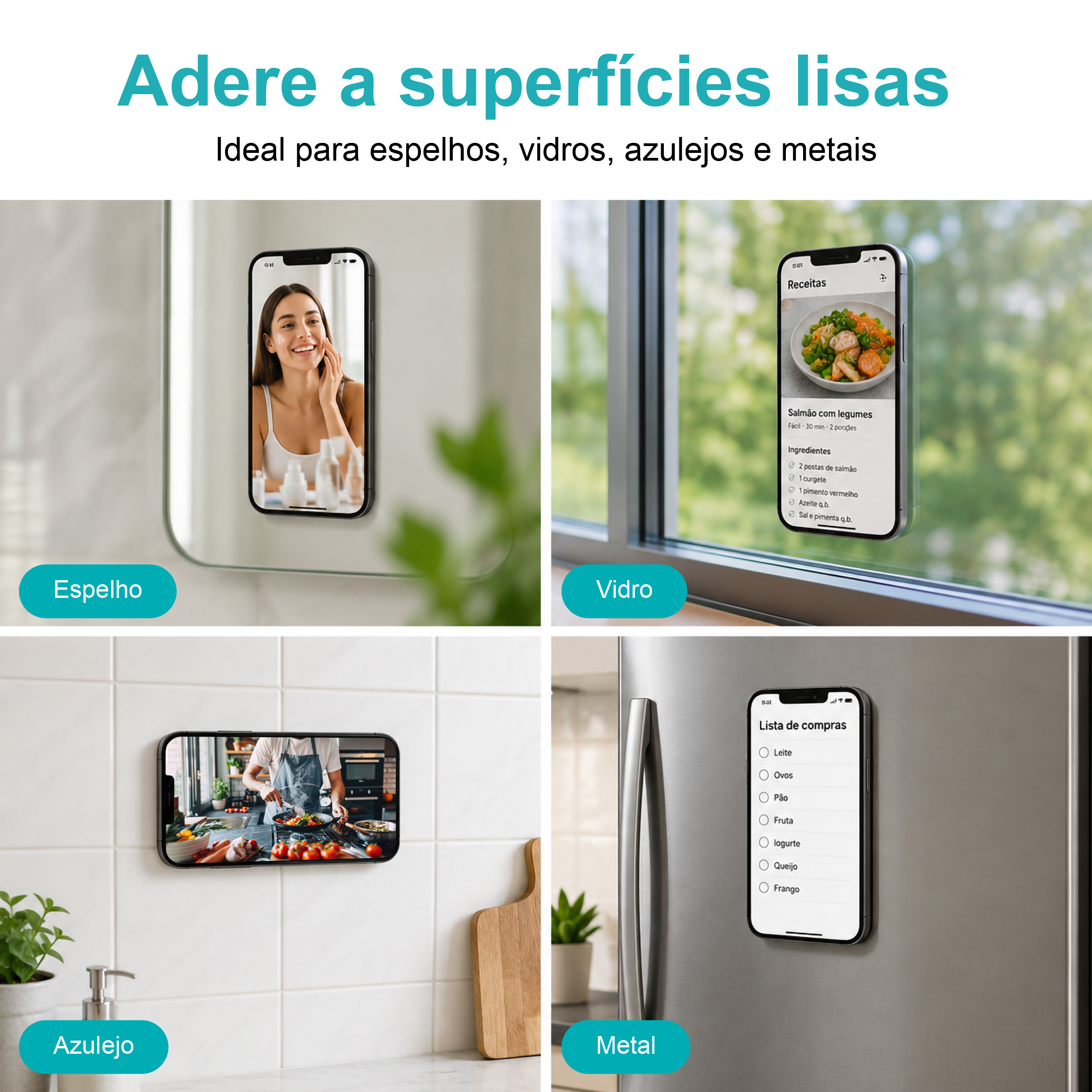 Suporte de Silicone com Ventosas para Telemóvel – Fixação Forte em Superfícies Múltiplas – Verde Água AC-09 - Image 5