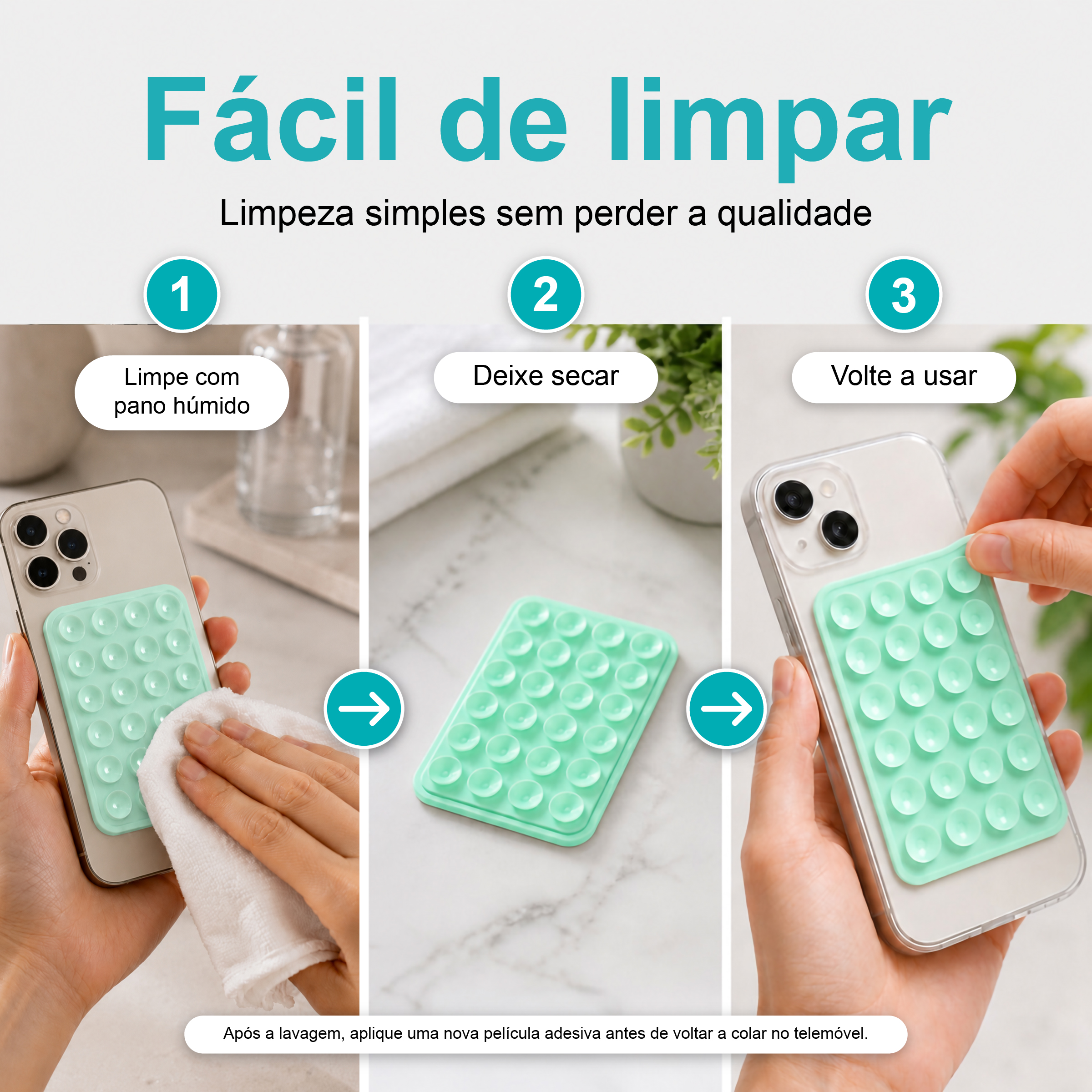 Suporte de Silicone com Ventosas para Telemóvel – Fixação Forte em Superfícies Múltiplas – Verde Água AC-09 - Image 7