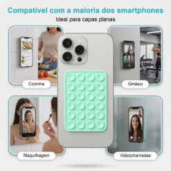 Suporte de Silicone com Ventosas para Telemóvel – Fixação Forte em Superfícies Múltiplas – Verde Água AC-09 - Image 8
