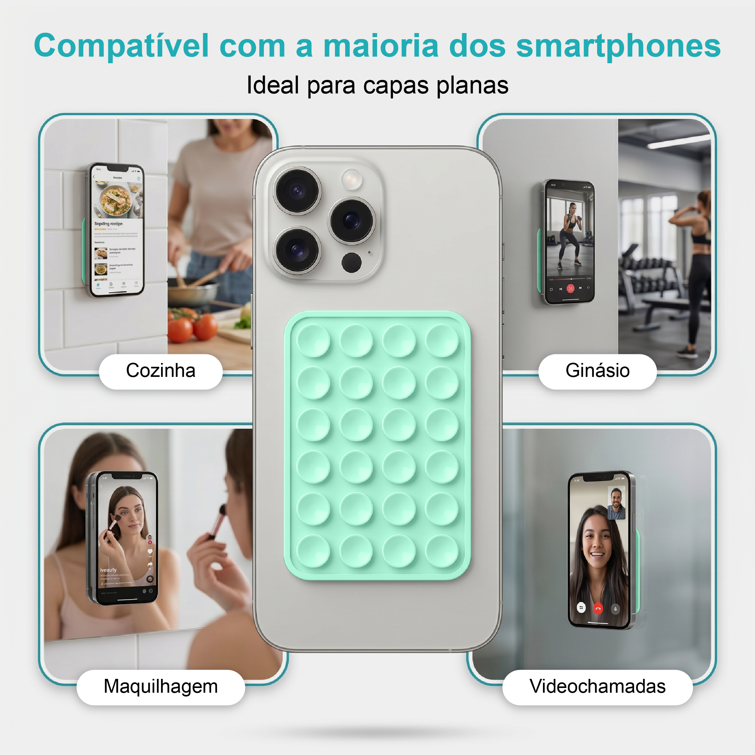 Suporte de Silicone com Ventosas para Telemóvel – Fixação Forte em Superfícies Múltiplas – Verde Água AC-09 - Image 8