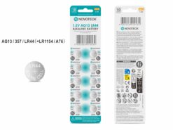 Pack 10 Pilhas Botão NOVOTECK AG13 / LR44 / 357, 1.5V Alcalinas, para Relógios, Brinquedos e Pequenos Dispositivos