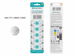 Pack 10 Pilhas Botão NOVOTECK AG4 / LR626 / 377, 1.5V Alcalinas, para Relógios, Calculadoras e Pequenos Dispositivos