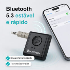 Receptor Bluetooth AUX NOVOTECK HK-079 – Versão BT 5.3 com Entrada Tipo-C e Bateria Recarregável – Chamadas Mãos Livres e Áudio Hi-Fi - Image 4