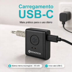Receptor Bluetooth AUX NOVOTECK HK-079 – Versão BT 5.3 com Entrada Tipo-C e Bateria Recarregável – Chamadas Mãos Livres e Áudio Hi-Fi - Image 6