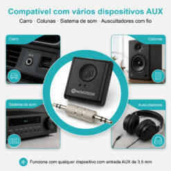 Receptor Bluetooth AUX NOVOTECK HK-079 – Versão BT 5.3 com Entrada Tipo-C e Bateria Recarregável – Chamadas Mãos Livres e Áudio Hi-Fi - Image 7
