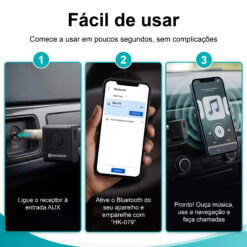Receptor Bluetooth AUX NOVOTECK HK-079 – Versão BT 5.3 com Entrada Tipo-C e Bateria Recarregável – Chamadas Mãos Livres e Áudio Hi-Fi - Image 8