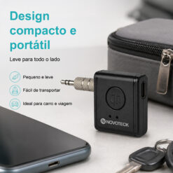 Receptor Bluetooth AUX NOVOTECK HK-079 – Versão BT 5.3 com Entrada Tipo-C e Bateria Recarregável – Chamadas Mãos Livres e Áudio Hi-Fi - Image 9