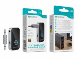 Transmissor e Recetor Bluetooth 2 em 1 NOVOTECK HK-080 – AUX + Bluetooth 5.3, USB-C, Chamadas Mãos Livres, Bateria 200mAh