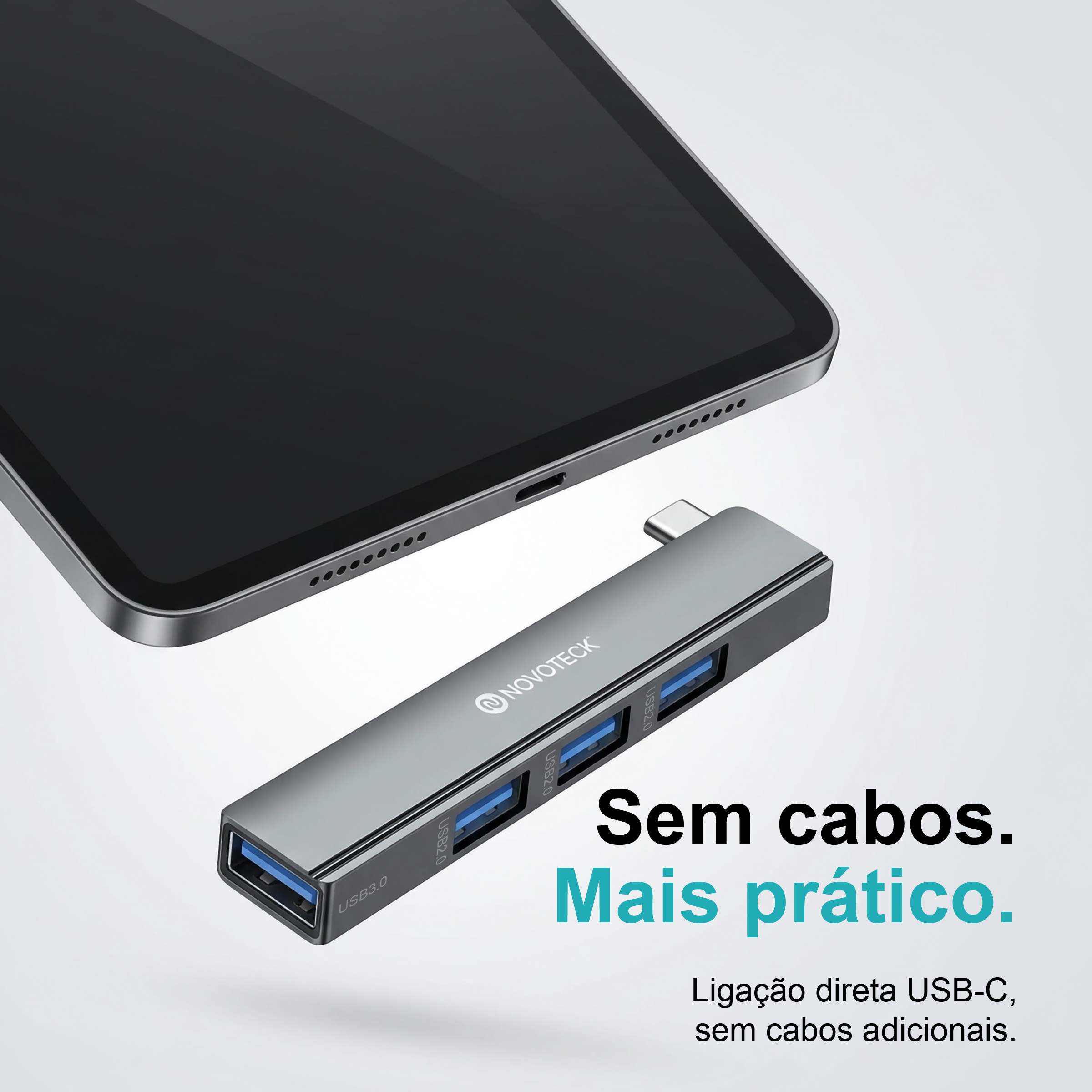 Hub USB-C NOVOTECK HK-085 para Tablet e Portátil, 4 Portas USB, 1 X USB 3.0 + 3 X USB 2.0, OTG Plug & Play - Image 3