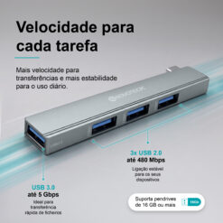 Hub USB-C NOVOTECK HK-085 para Tablet e Portátil, 4 Portas USB, 1 X USB 3.0 + 3 X USB 2.0, OTG Plug & Play - Image 4