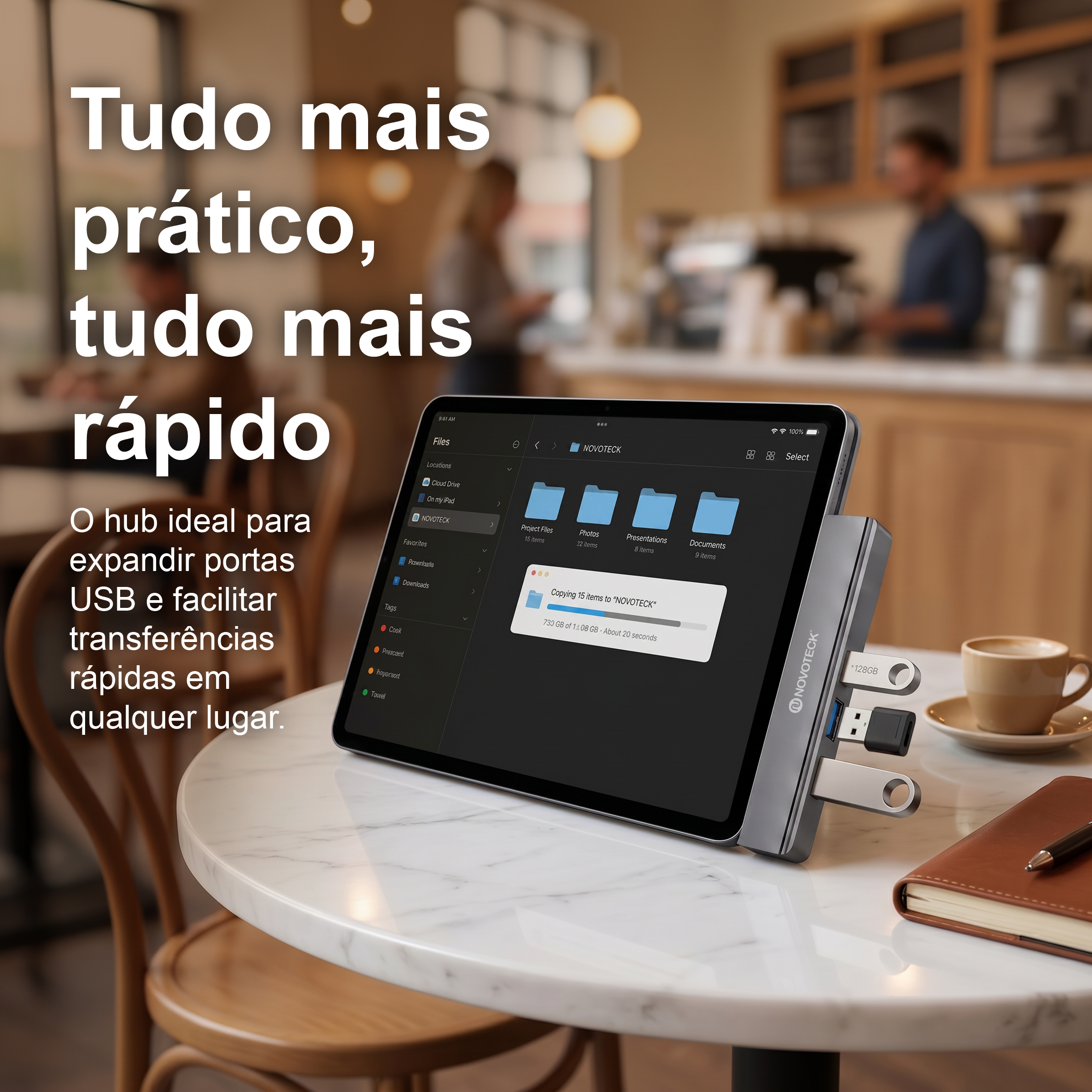 Hub USB-C NOVOTECK HK-085 para Tablet e Portátil, 4 Portas USB, 1 X USB 3.0 + 3 X USB 2.0, OTG Plug & Play - Image 5