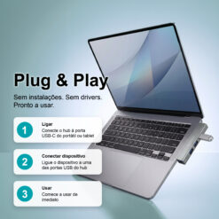 Hub USB-C NOVOTECK HK-085 para Tablet e Portátil, 4 Portas USB, 1 X USB 3.0 + 3 X USB 2.0, OTG Plug & Play - Image 6
