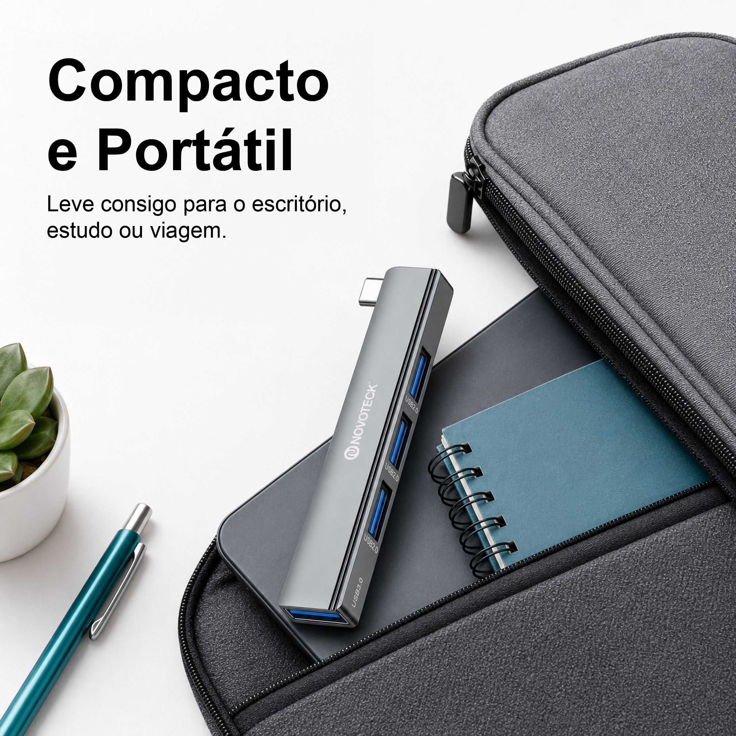 Hub USB-C NOVOTECK HK-085 para Tablet e Portátil, 4 Portas USB, 1 X USB 3.0 + 3 X USB 2.0, OTG Plug & Play - Image 7