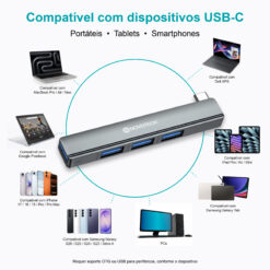 Hub USB-C NOVOTECK HK-085 para Tablet e Portátil, 4 Portas USB, 1 X USB 3.0 + 3 X USB 2.0, OTG Plug & Play - Image 8