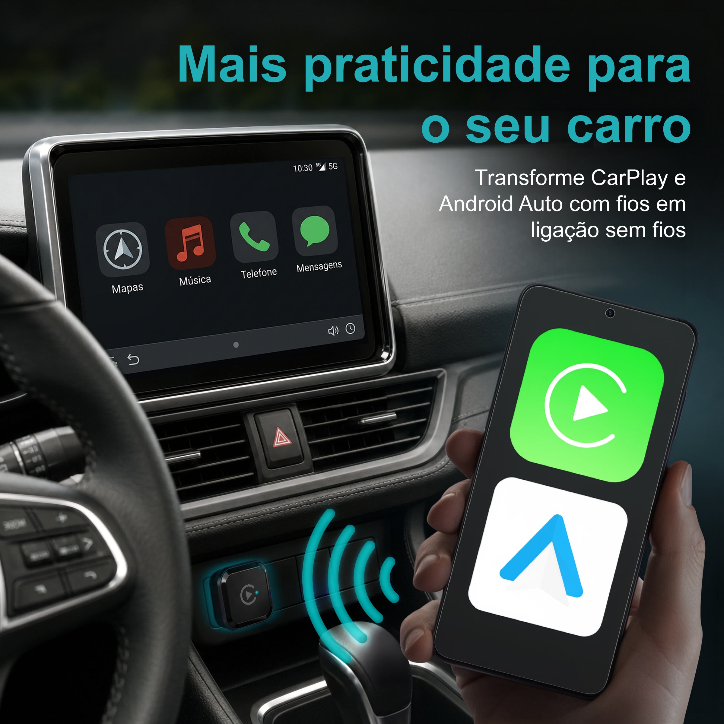 Adaptador Sem Fios NOVOTECK NK-01 para CarPlay e Android Auto, USB-A + USB-C, Plug & Play para Carros Compatíveis - Image 2