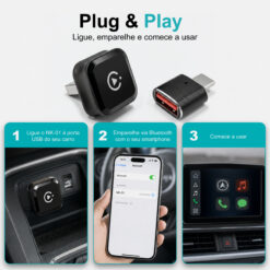 Adaptador Sem Fios NOVOTECK NK-01 para CarPlay e Android Auto, USB-A + USB-C, Plug & Play para Carros Compatíveis - Image 4