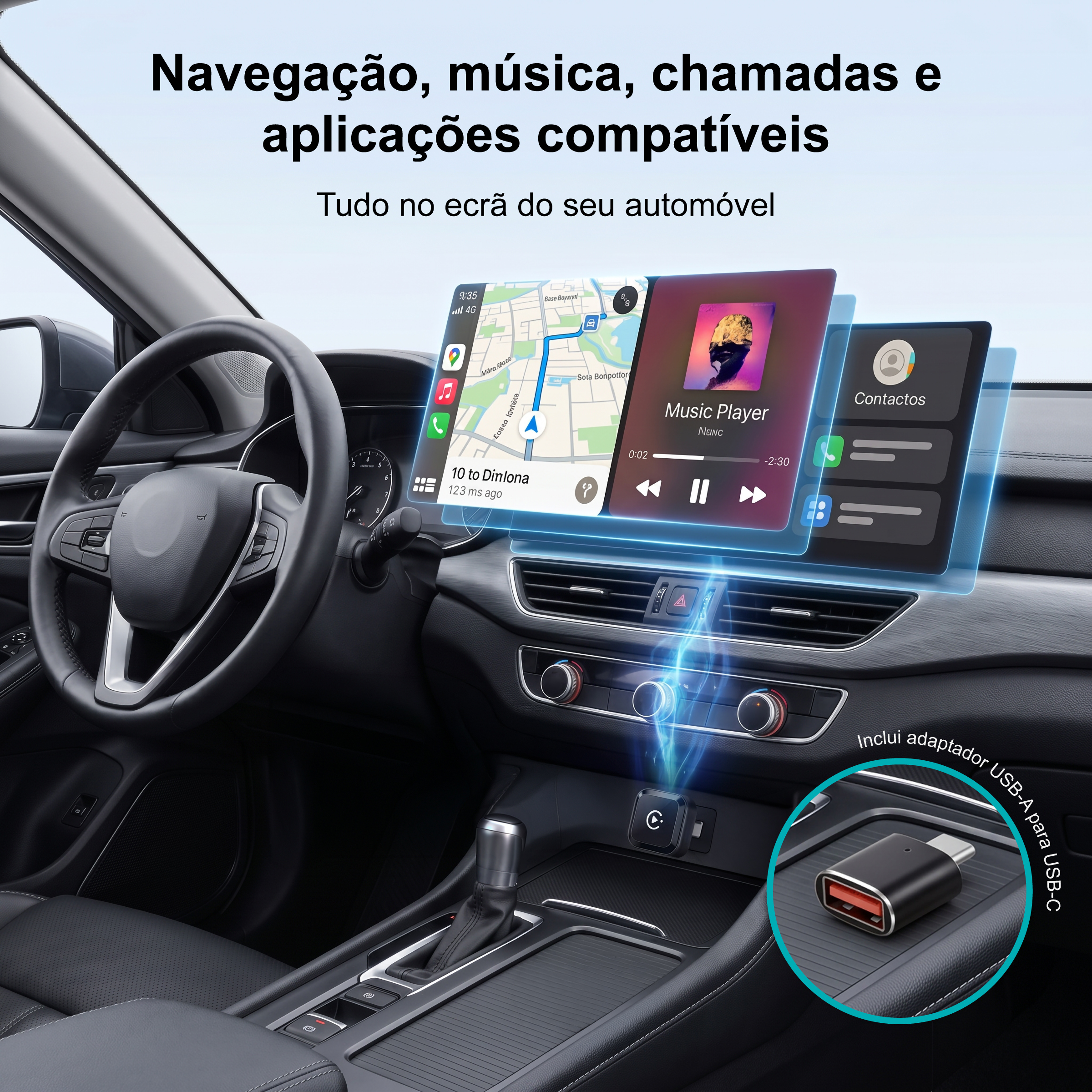 Adaptador Sem Fios NOVOTECK NK-01 para CarPlay e Android Auto, USB-A + USB-C, Plug & Play para Carros Compatíveis - Image 6