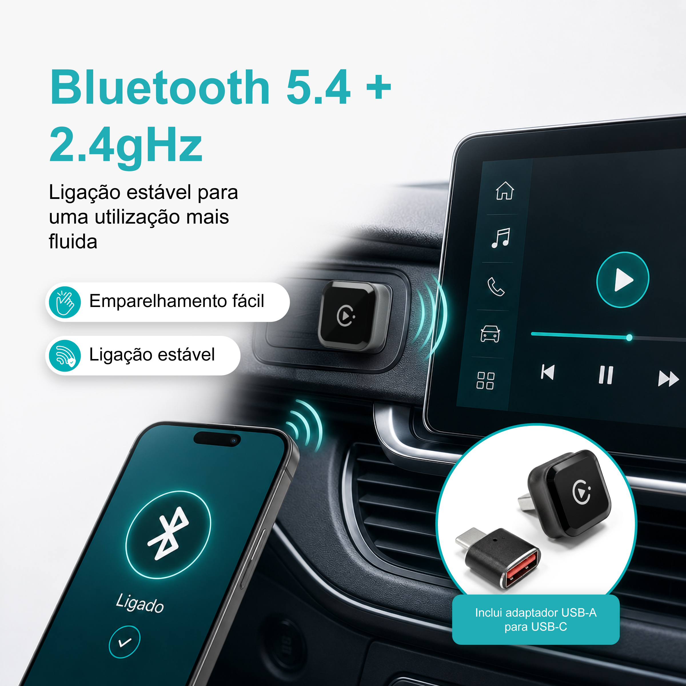 Adaptador Sem Fios NOVOTECK NK-01 para CarPlay e Android Auto, USB-A + USB-C, Plug & Play para Carros Compatíveis - Image 8