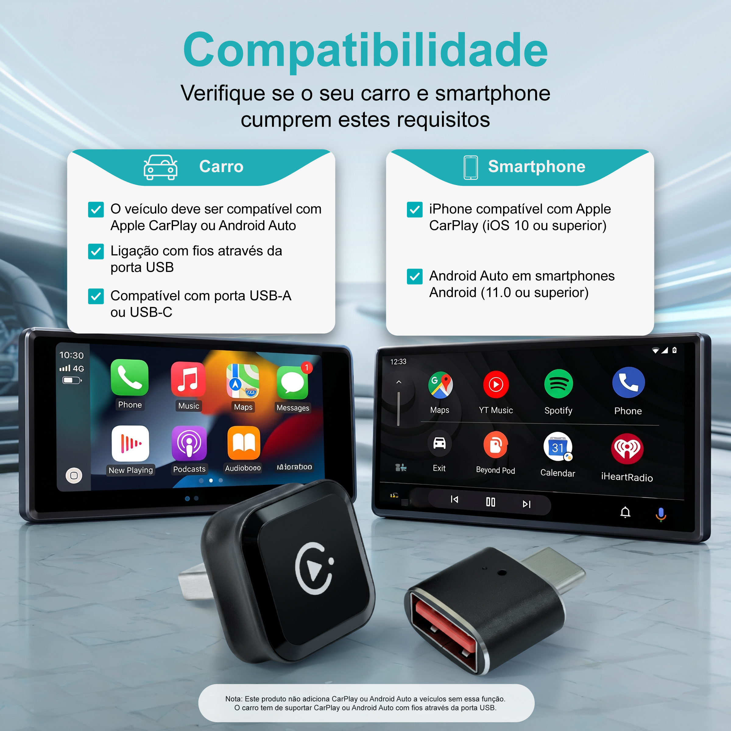 Adaptador Sem Fios NOVOTECK NK-01 para CarPlay e Android Auto, USB-A + USB-C, Plug & Play para Carros Compatíveis - Image 9
