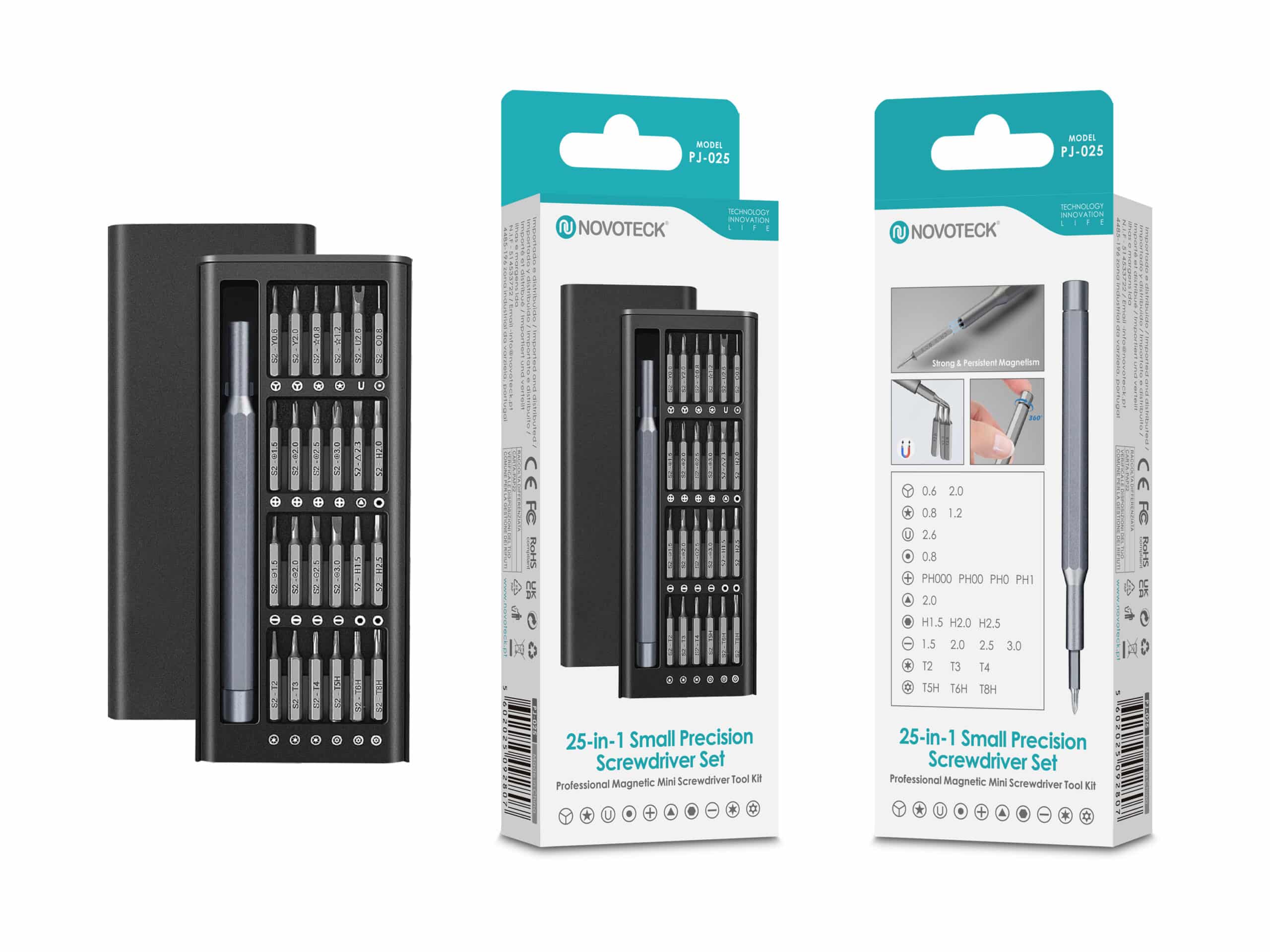 Conjunto de Chaves de Precisão 25 em 1 NOVOTECK PJ-025 – Kit Magnético Profissional com Ponteiras Intercambiáveis