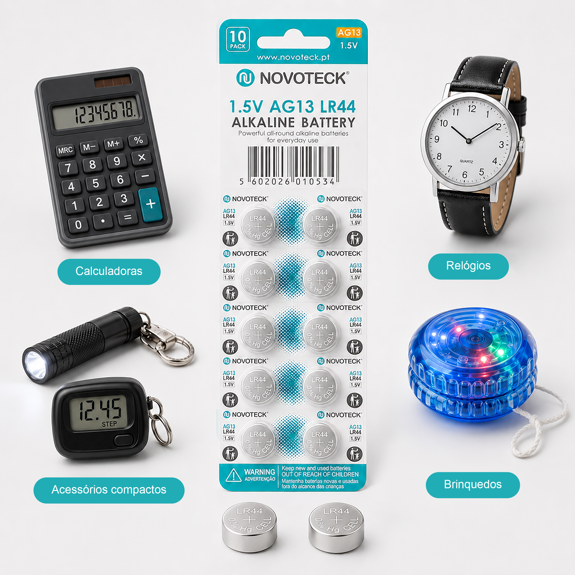 Pack 10 Pilhas Botão NOVOTECK AG13 / LR44 / 357, 1.5V Alcalinas, para Relógios, Brinquedos e Pequenos Dispositivos - Image 3