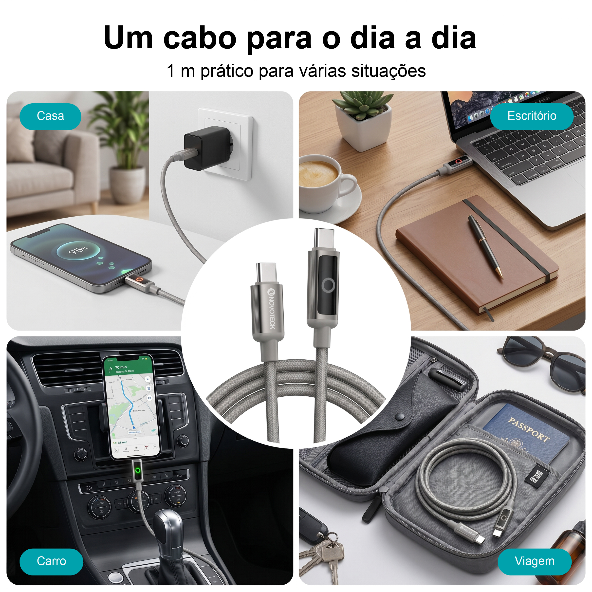 Cabo USB-C para USB-C NOVOTECK S-143, 60W, 1M, com Luz Indicadora, Carregamento Rápido e Transferência de Dados - Image 7