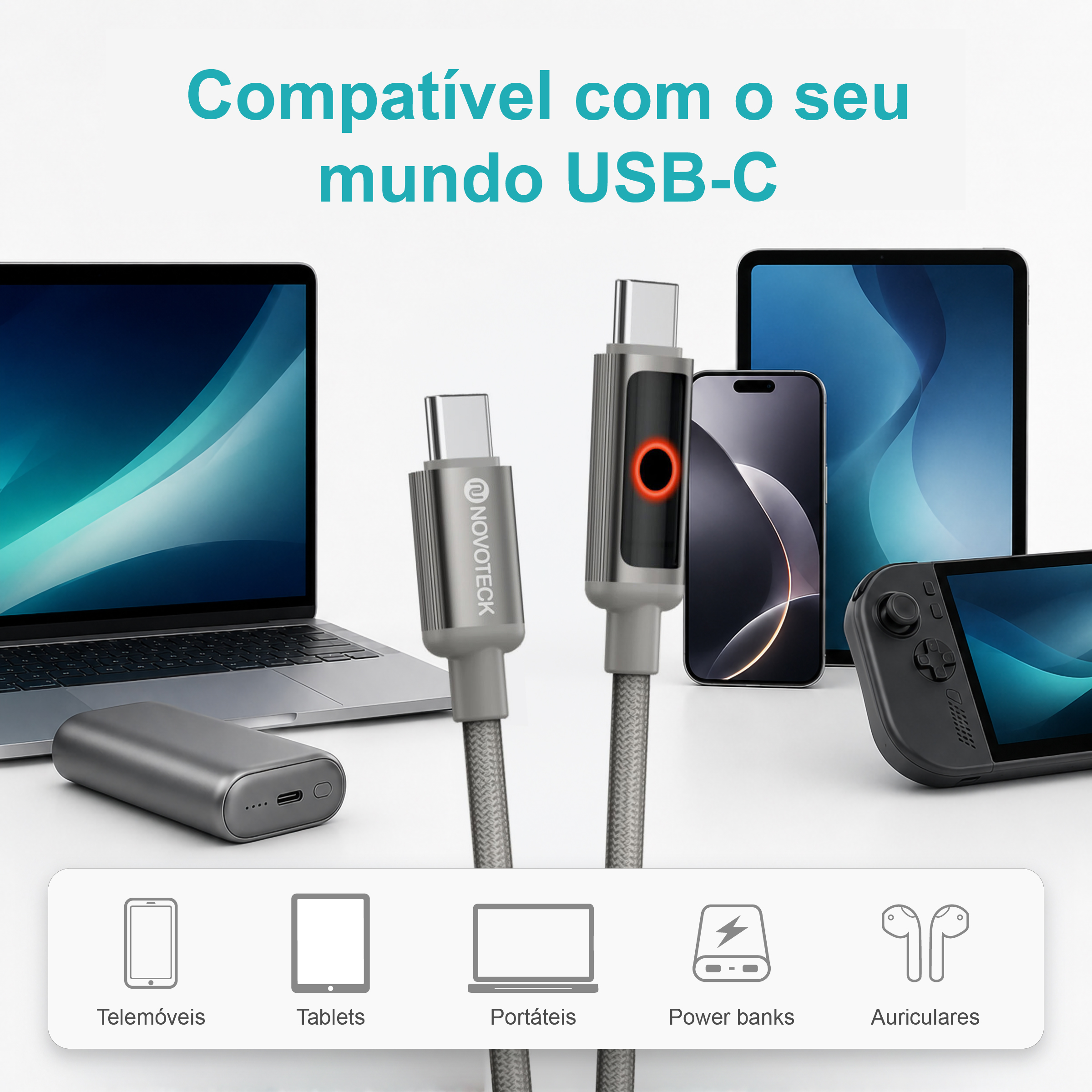 Cabo USB-C para USB-C NOVOTECK S-143, 60W, 1M, com Luz Indicadora, Carregamento Rápido e Transferência de Dados - Image 8