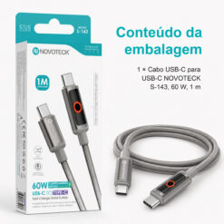 Cabo USB-C para USB-C NOVOTECK S-143, 60W, 1M, com Luz Indicadora, Carregamento Rápido e Transferência de Dados - Image 10