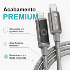 Cabo USB-C para Lightning NOVOTECK S-144, 30W, 1M, com Luz Indicadora, Carregamento Rápido e Transferência de Dados - Image 5